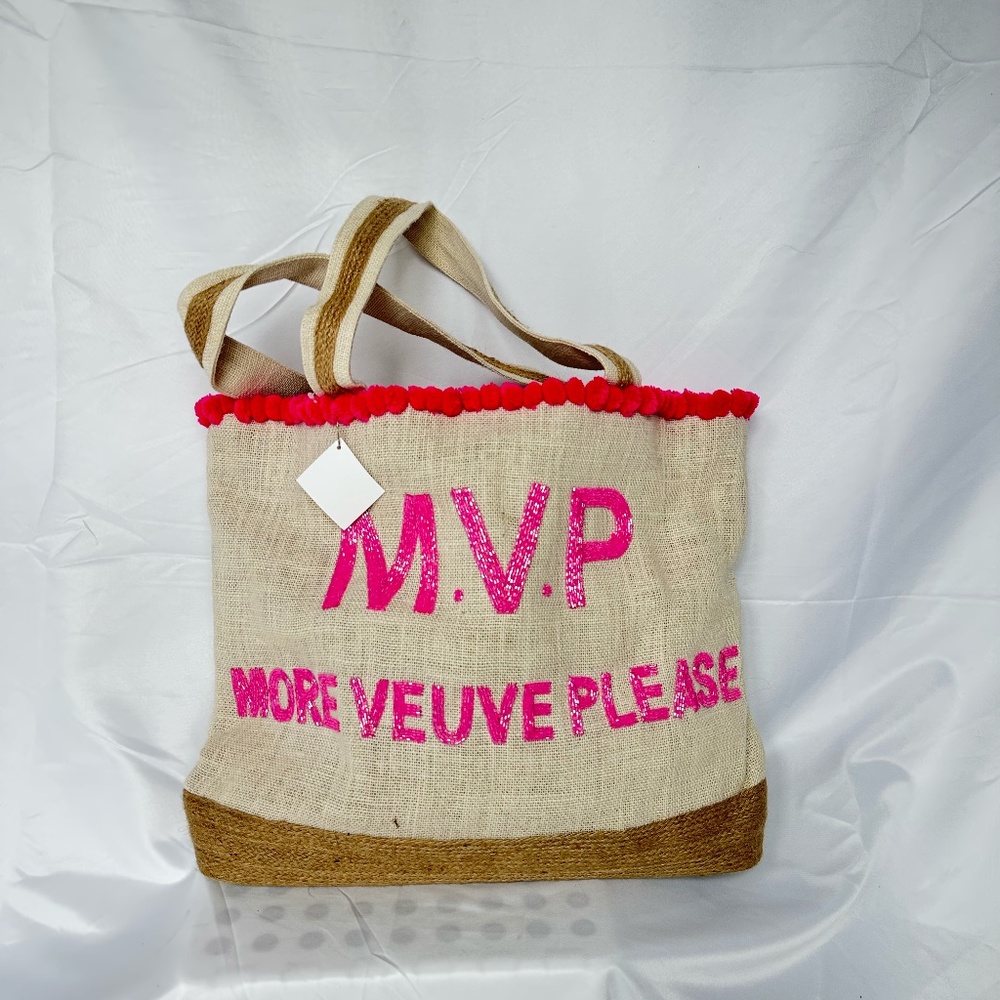 MVP Veuve Please Beaded PomPom Tote Bag